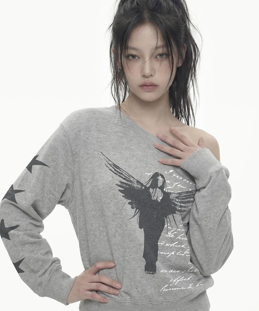 GRAVER [Woman] Take Me One-Shoulder Sweatshirt_Gray