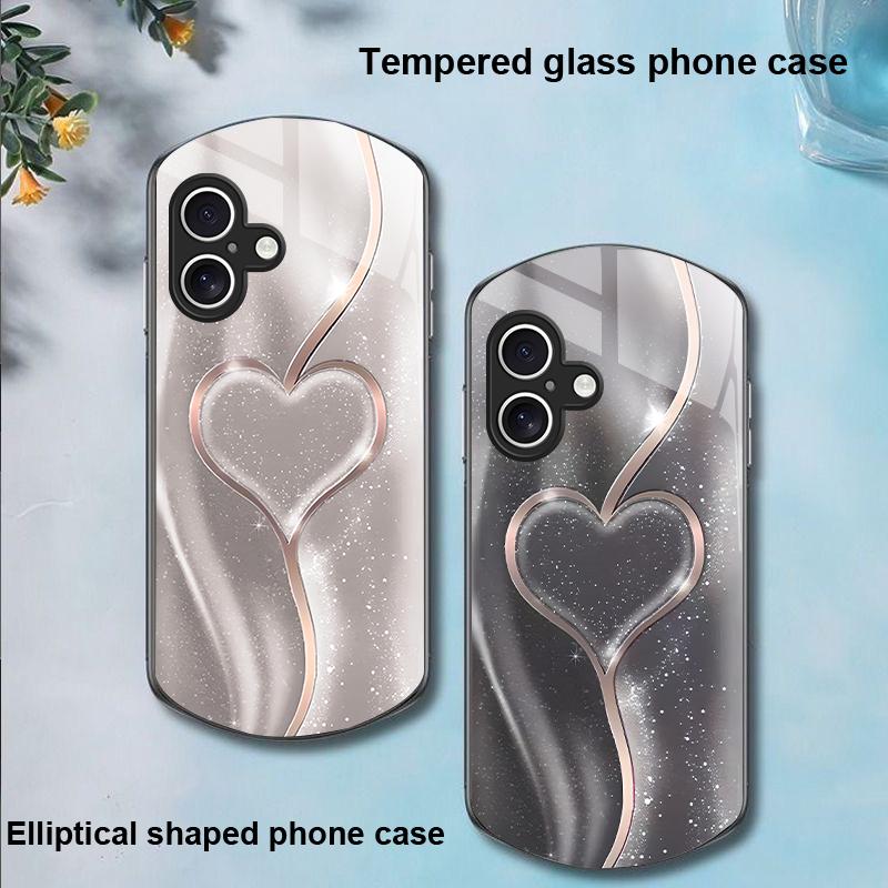 Gradual Love Big For Apple IPhone 16 11 13 15 14 Pro Max 12 Mini 7 8 Plus XR X XS SE Elliptical Shaped Tempered Glass Phone Case