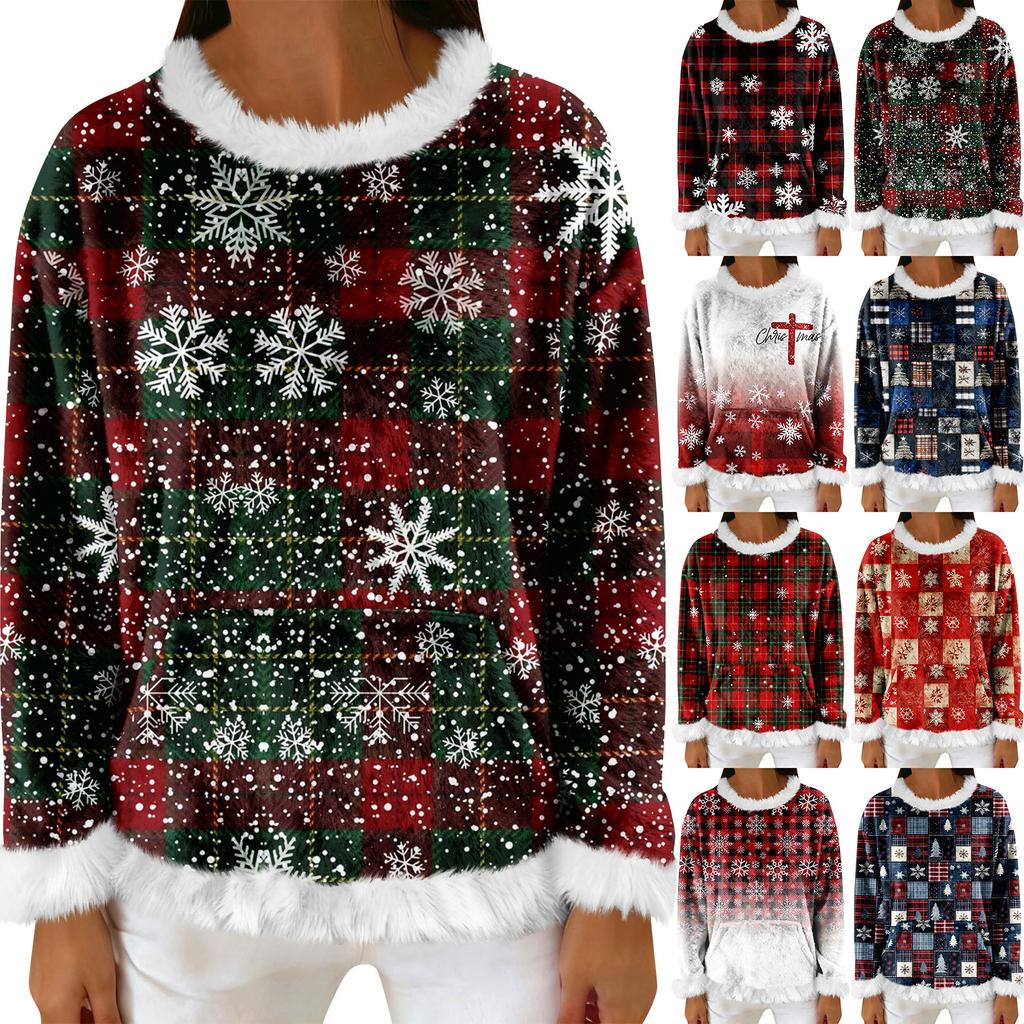 Bluză de trening casual din fleece pentru femei cu mânecă lungă, gât rotund, casual, confortabilă, croială largă, ușoară, bluză de trening din flanelă pentru femei