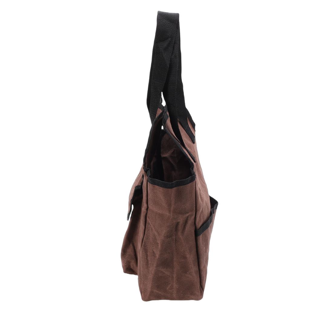 Garden Tool Bag Waxed Canvas Tool Carrier Bag with 6 Interior 3 Exterior Pockets Multi Purpose for Home Gardening Brown