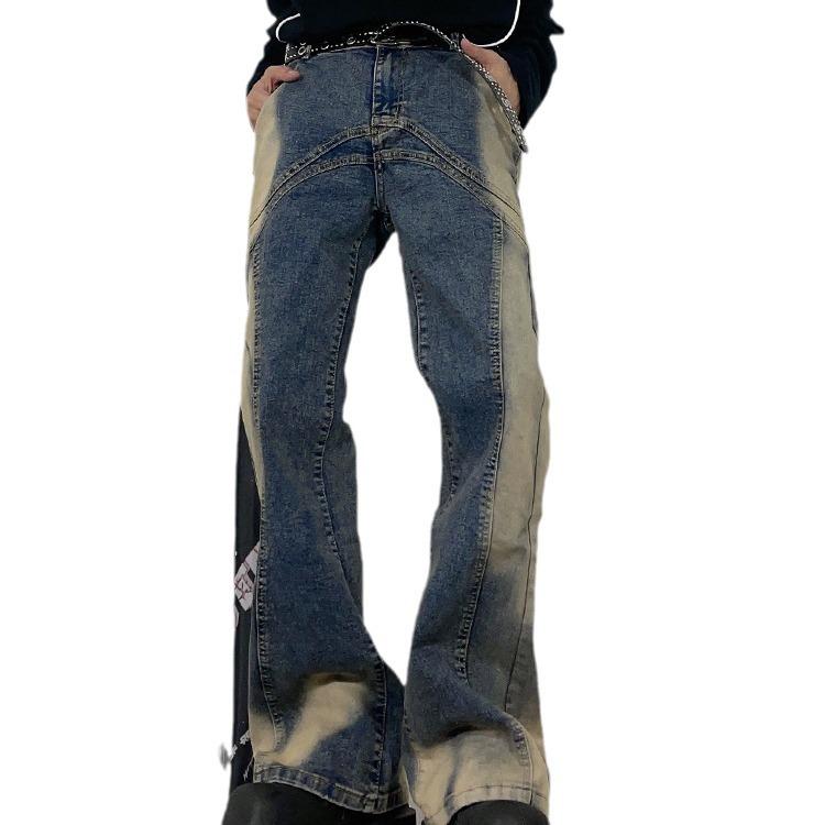 American high street vibe washed retro micro-flared jeans men's hiphop loose and thin trousers trendy pants trendy