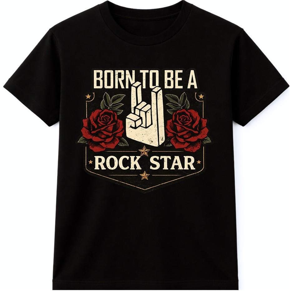 Rock Star T Shirt Born To Be A Rock Star Rocker Roses Concert Music Graphic Tee XXXL