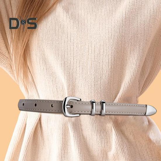 Women Thin Belt Multi Holes Adjustable Length Faux Leather Waistband Solid Color Dresses Shirt Belt Clothing Accessory