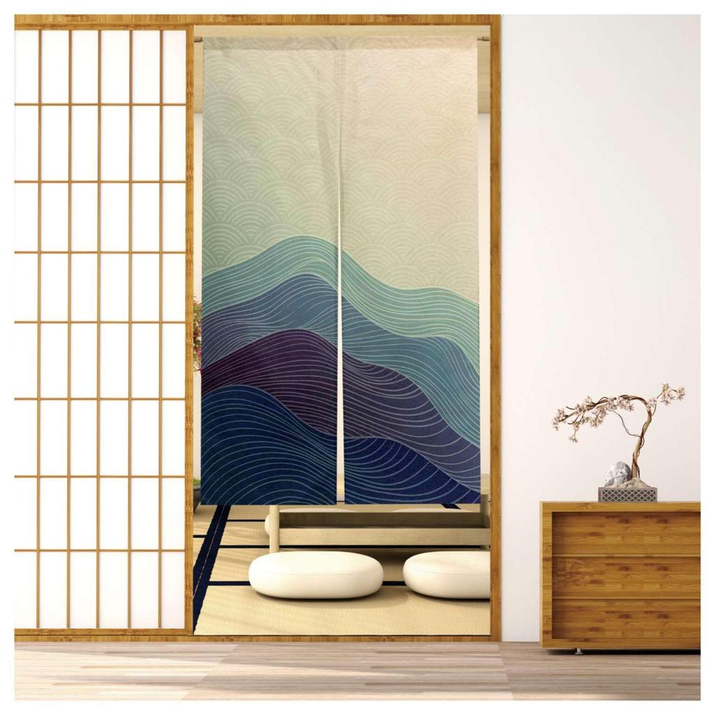 Noren Stilvoller Raumteiler, Satin, für Wohnzimmer, Ankleidezimmer, Türvorhang, Sichtschutz, Türtrennvorhang, Breite 85, Länge 170, NR1339, Noren, Vorhang, Webart, lang,