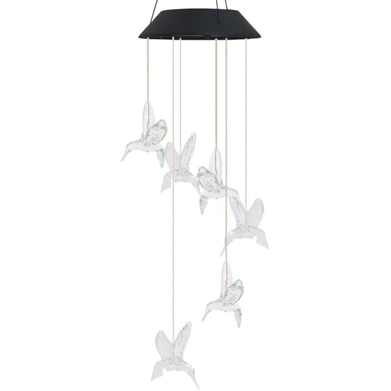 

Outdoor Waterproof Solar Hummingbird Wind Chimes with Bright Color Changing LED Light Indoor Garden Landscape Light