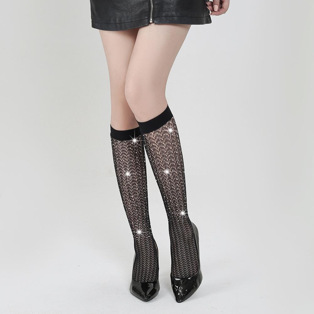 Hot diamond fishing net socks plus diamond black short socks medium tube socks Internet celebrities same size mesh pressure socks white calf socks
