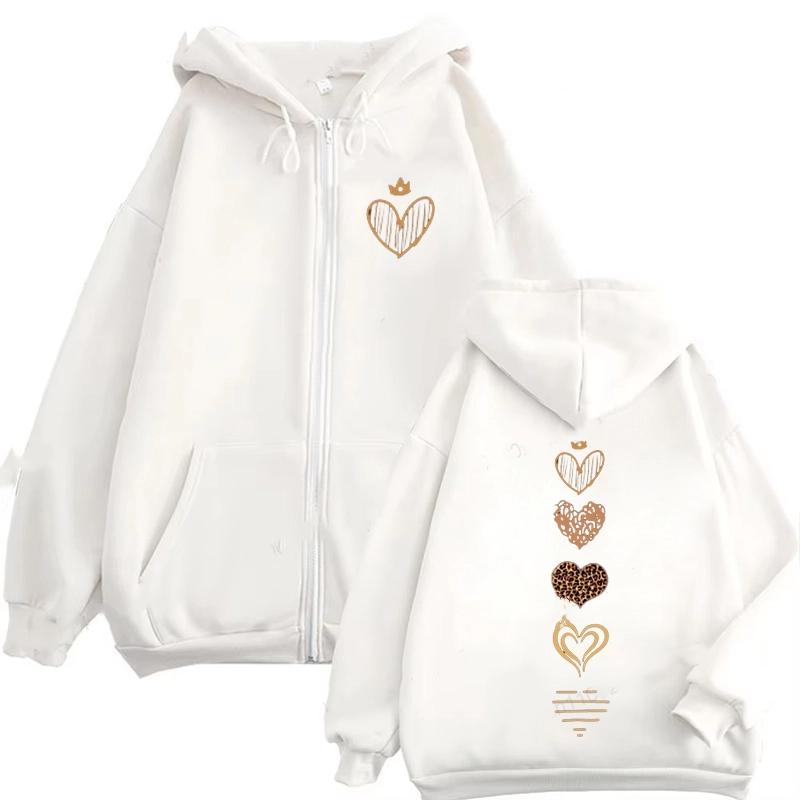 Leopard Heart Print Zip Up Hoodies Women Autumn Hooded Sweatshirt Woman Long Sleeve Women Sweatshirts Zip Hoodie Women Jackets