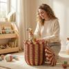 Wicker Striped Storage Basket  Laundry Basket  Woven Basket Household Childrens Room Toy Organizing And Storage Box