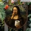 2D Flat, 1pc Funny Mona Lisa Covering Nose Restroom Aluminum Sign - Vintage Bathroom Wall Decor, Waterproof Rust-Proof Wall Plaque, Suitable for
