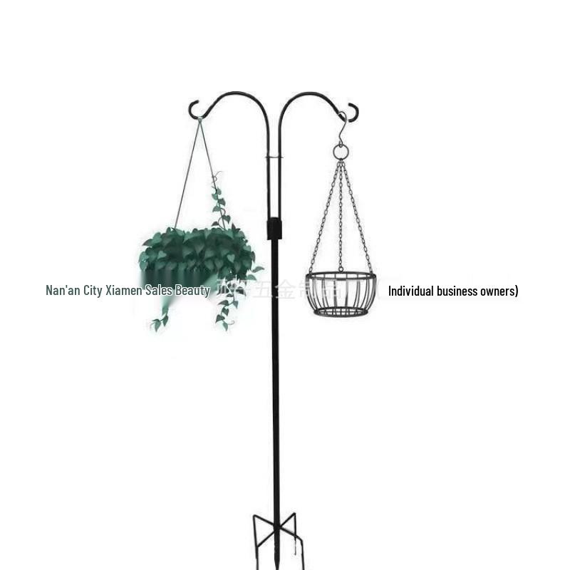 Wrought Iron Double Shepherd Hook for Outdoor Bird Feeders and Garden Decor