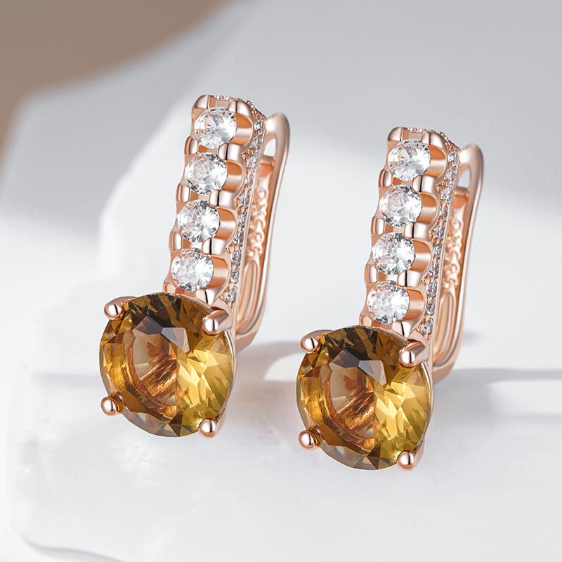 Einzigartige Glänzende Braune Natürliche Zirkon Tropfenohrringe Für Damen Mode Roségold Farbe Hohe Qualität Braut Hochzeits Schmuck