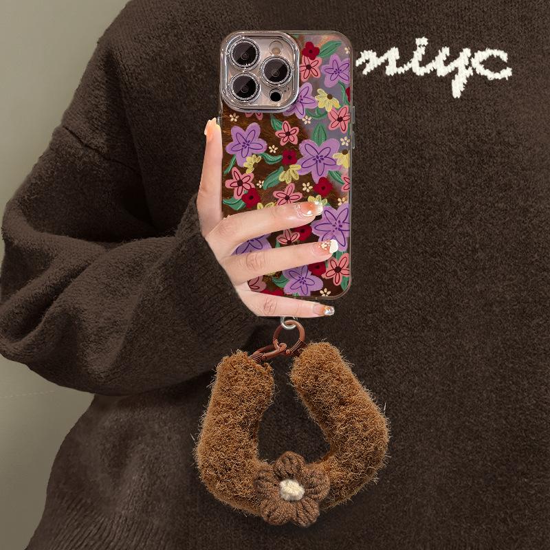 Graffiti flower plush lanyard for apple 17 mobile phone case mate80promax autumn and winter 16 high-value girls