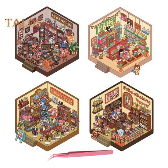 4 Pcs DIY 3D House Stickers Paper Miniature Scene Stickers Cartoon Mini Room Scene Stickers Set for Adults Kids Scrapbook