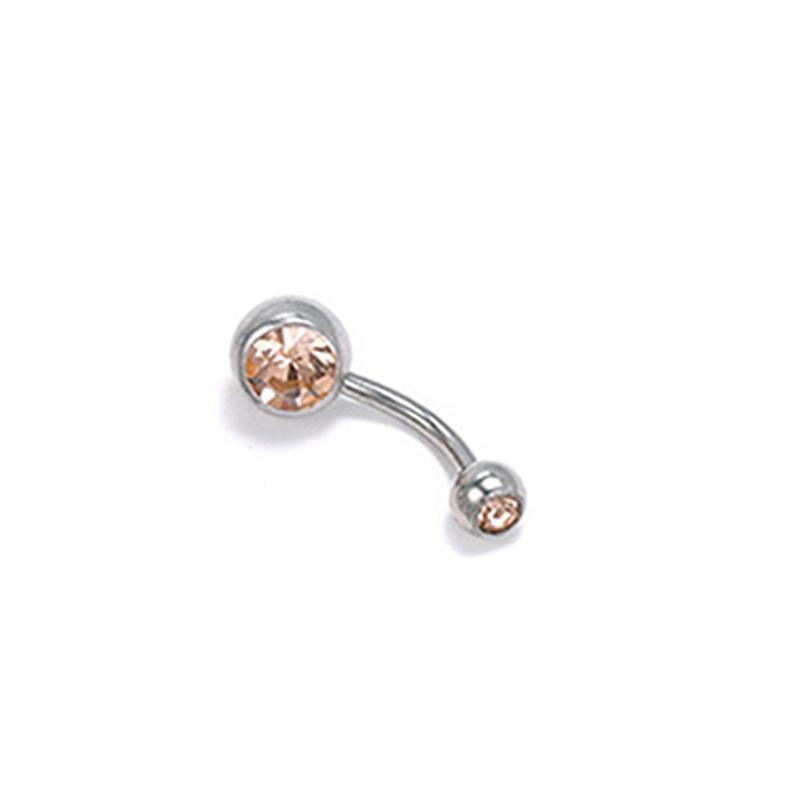 Colorful Double Head Glass Belly Button Ring - Trendy Stainless Steel Summer Style