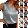 Ärmellose Satinbluse mit V-Ausschnitt für Damen, klassische Passform, leichtes, einfarbiges Tanktop für Büro oder Alltag
