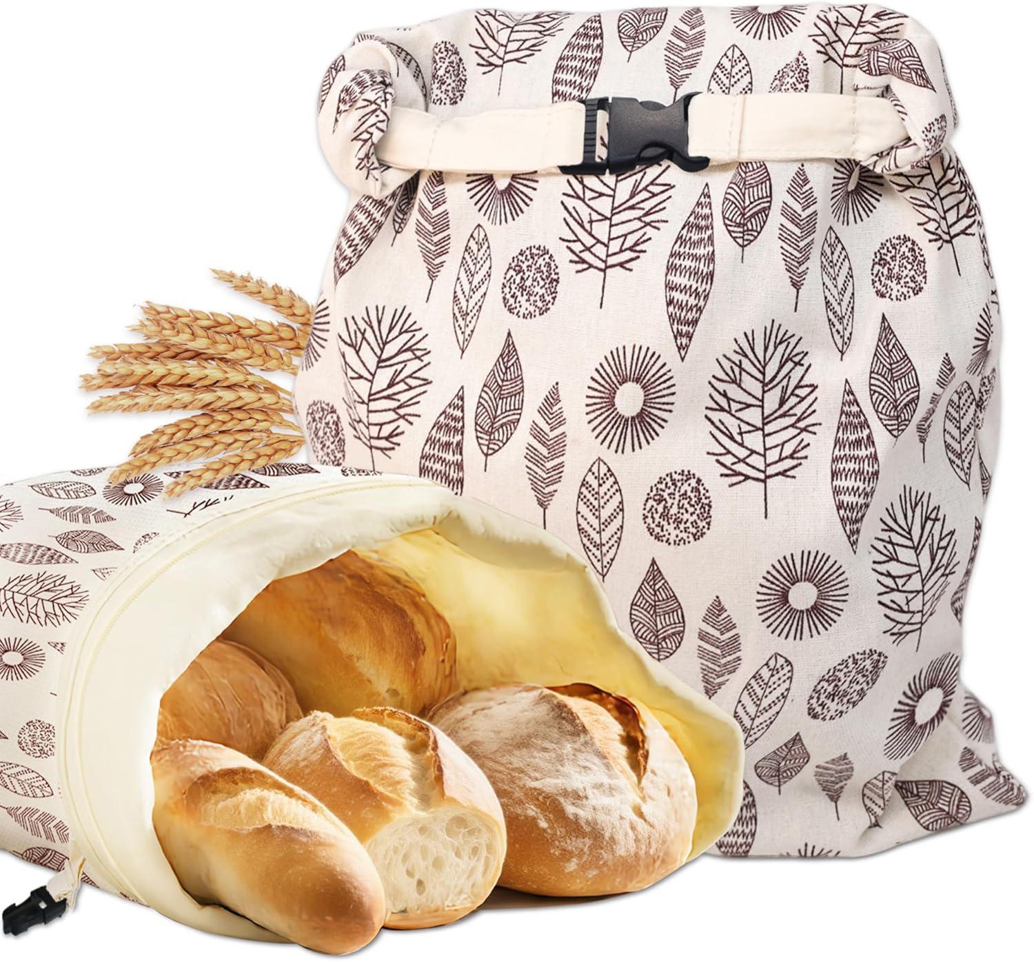 Reusable beeswax bread bags,  for food storage, 17 x 12.6 inches  (2-pack) Leaf style