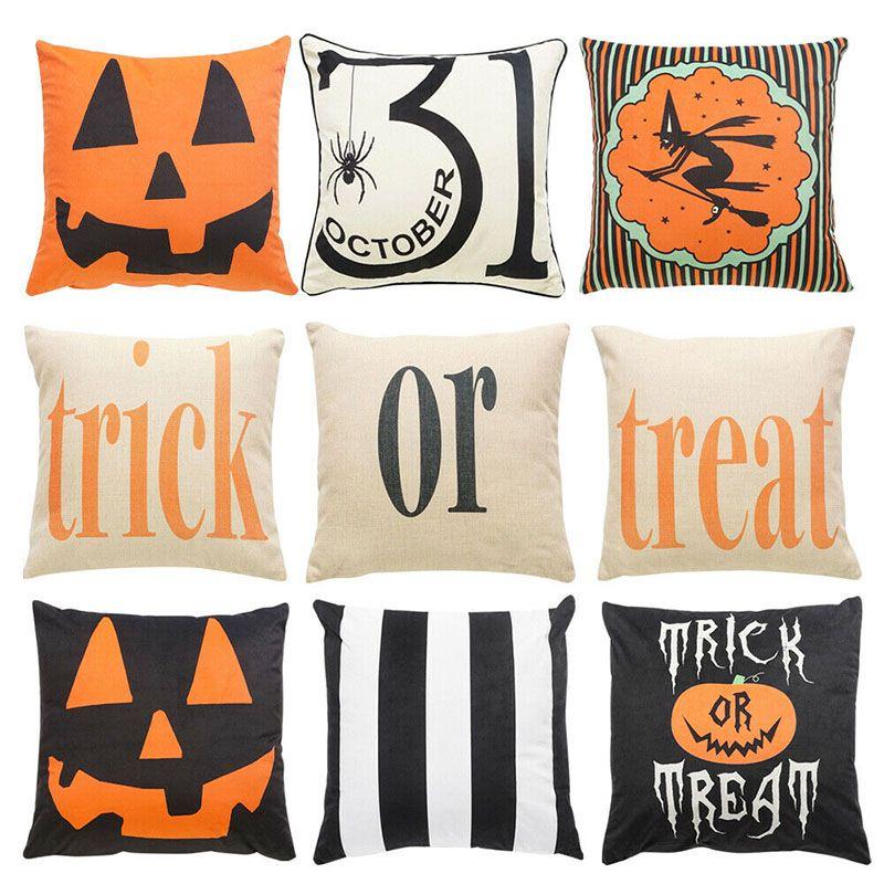 Cozy Cotton Linen Halloween Pumpkin Pillow Cover With Easy To Clean Fabric
