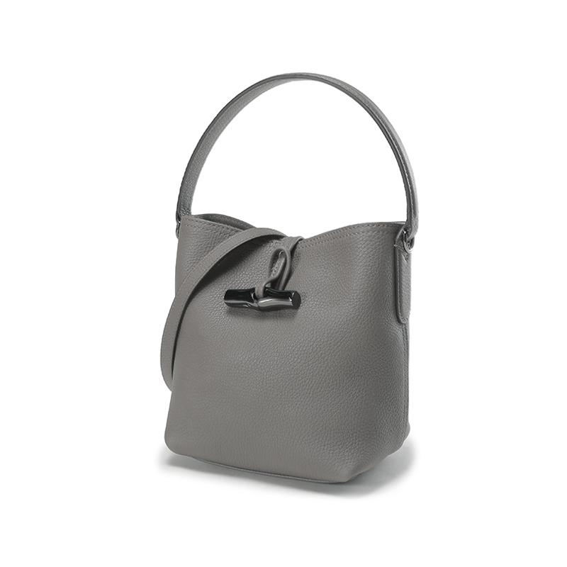 Longchamp Le Roseau Essential 17 Bamboo Buckle Leather Bucket Bag Mini Women bags Gray 10159968112