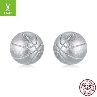 S925 Sterling Silver Basketball Stud Earrings For Men And Women, Personality Vitality Whole Body Silver Spherical Stud Earrings