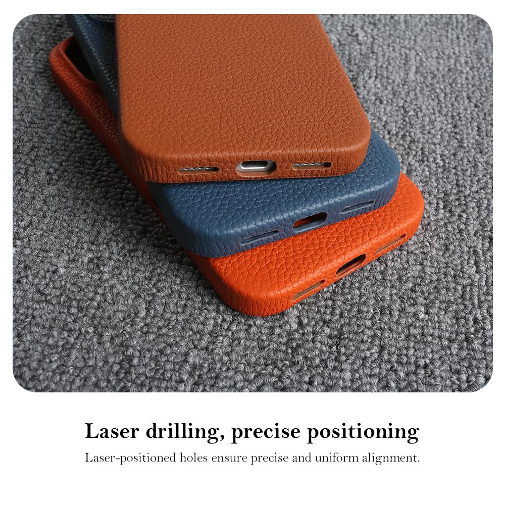 Luxus Echtleder Rindsleder Hülle für iPhone 17 Pro Max 16 15 14 13 12 Natürliches Rindsleder Litschi-Leder Stoßfeste Handyhülle Fundas