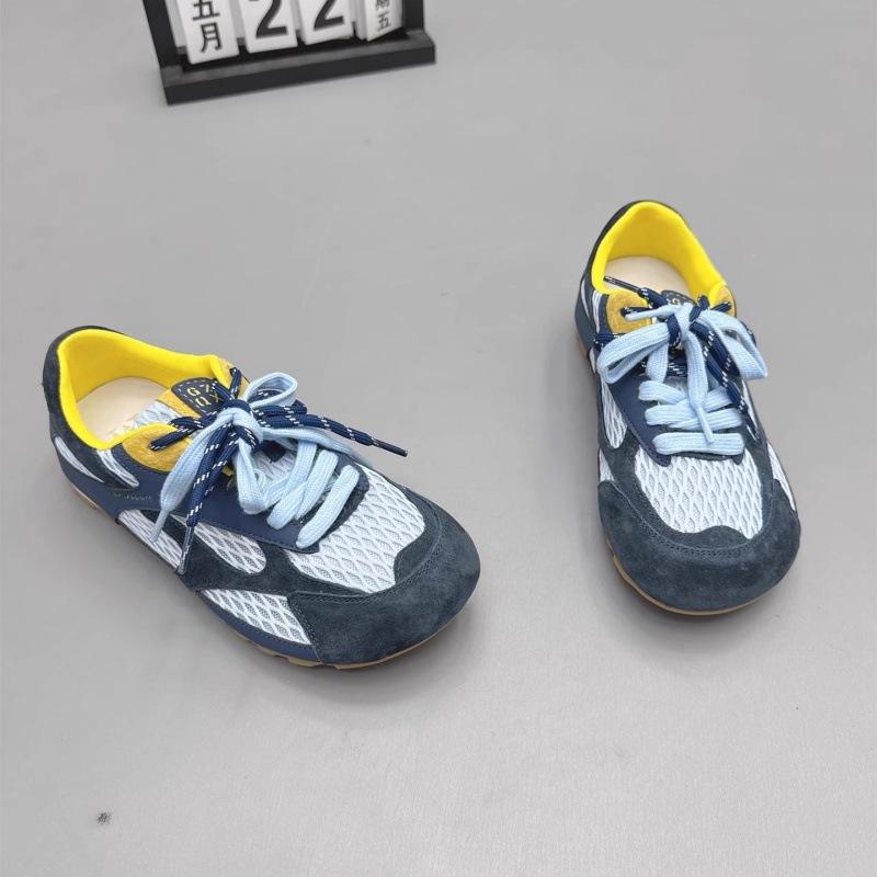 Soft leather mesh German training shoes women's 2025 summer new round head thick sole thin fashion breathable casual sports shoes tide
