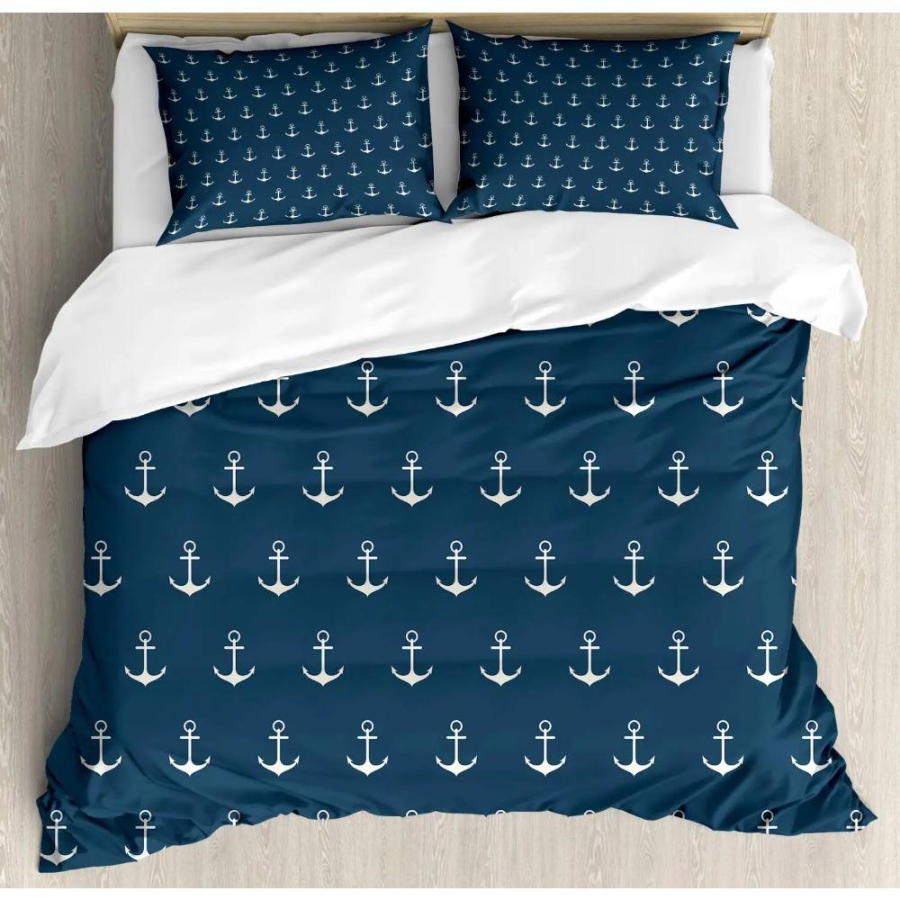 Nautical Bedding Set Full Size Sailing Anchor Bed for Boys Teens Comforter Cover Soft Duvet Quilt Cover