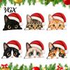 Small Cat Statue Cute Shelf Sitter, Wooden Christmas Hat Peeking Desk Figurine, Funny Animal Pet Gift Sign, Lover for Holiday Home Office Tiered Tray