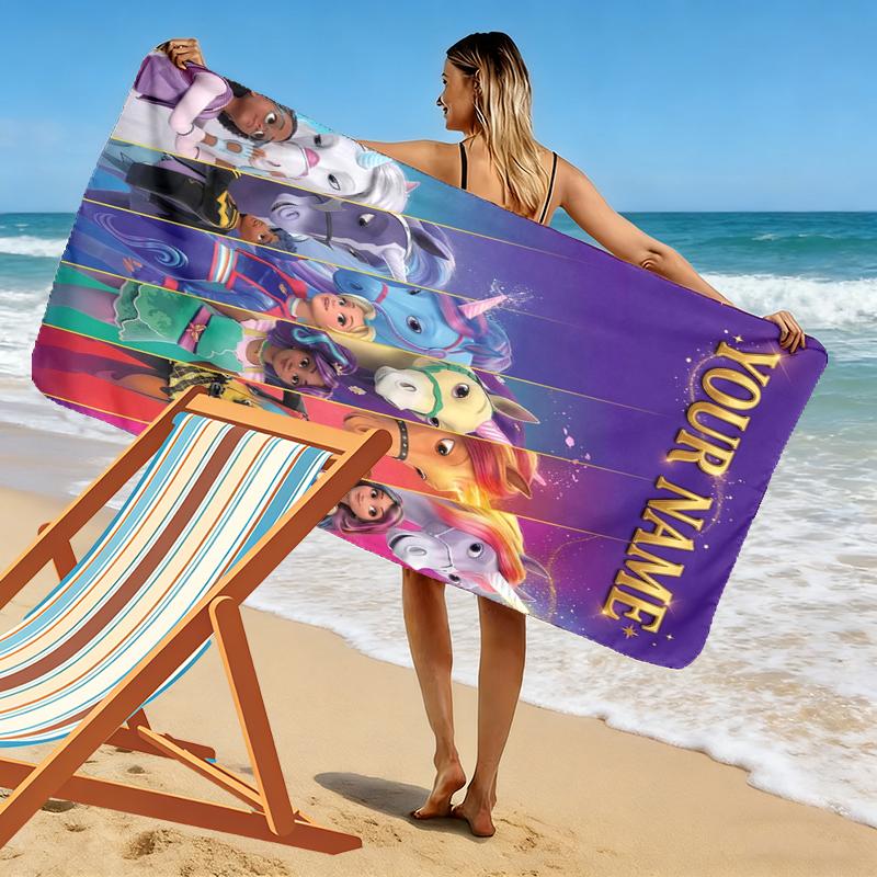 Custom Name Unicorn Academy Print Beach Towel, Large Soft Quick Dry Towel for Beach Camping Swimming_xia