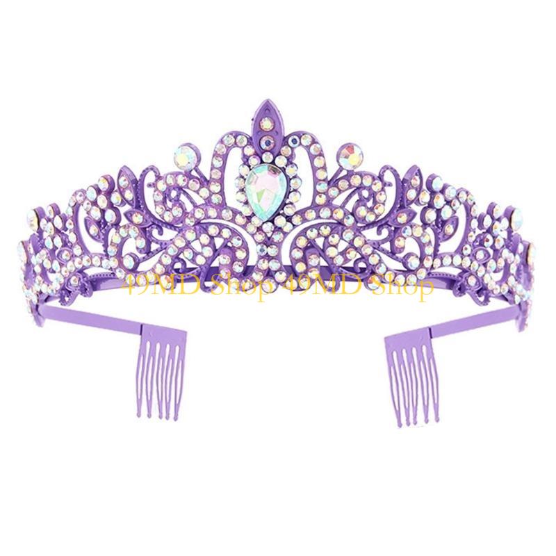 49MD 2pcs Birthday Party Crystal Tiaras and Sash Set for Women Fashion Hair Accessory