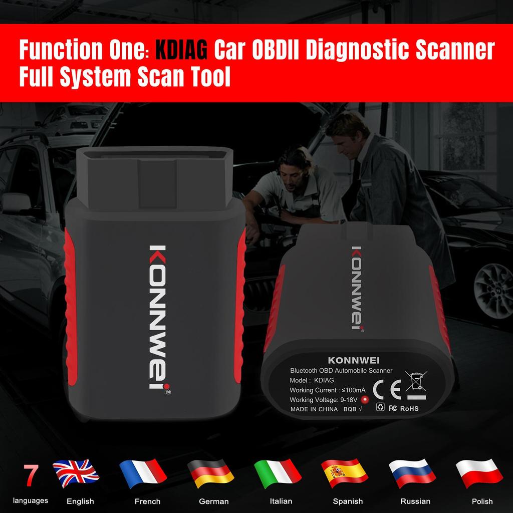 KONNWEI KDIAG Bluetooth Nástroj pro automatickou diagnostiku celého systému Reset oleje Párování baterie Resety Autoskener Čtečka kódů Doživotně zdarma