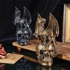 Metal-Look Dragon Skull Statue for Shelf and Desk Display, 17cm Figure for Fantasy Homes and Party Table Styling