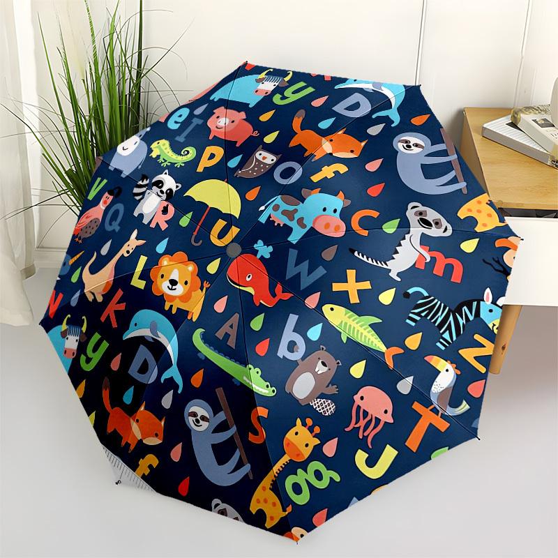 1pc Animal Alphabet Rainforest Creatures Umbrella with Plastic Handle,Suitable for All Seasons UmbrellaPT472