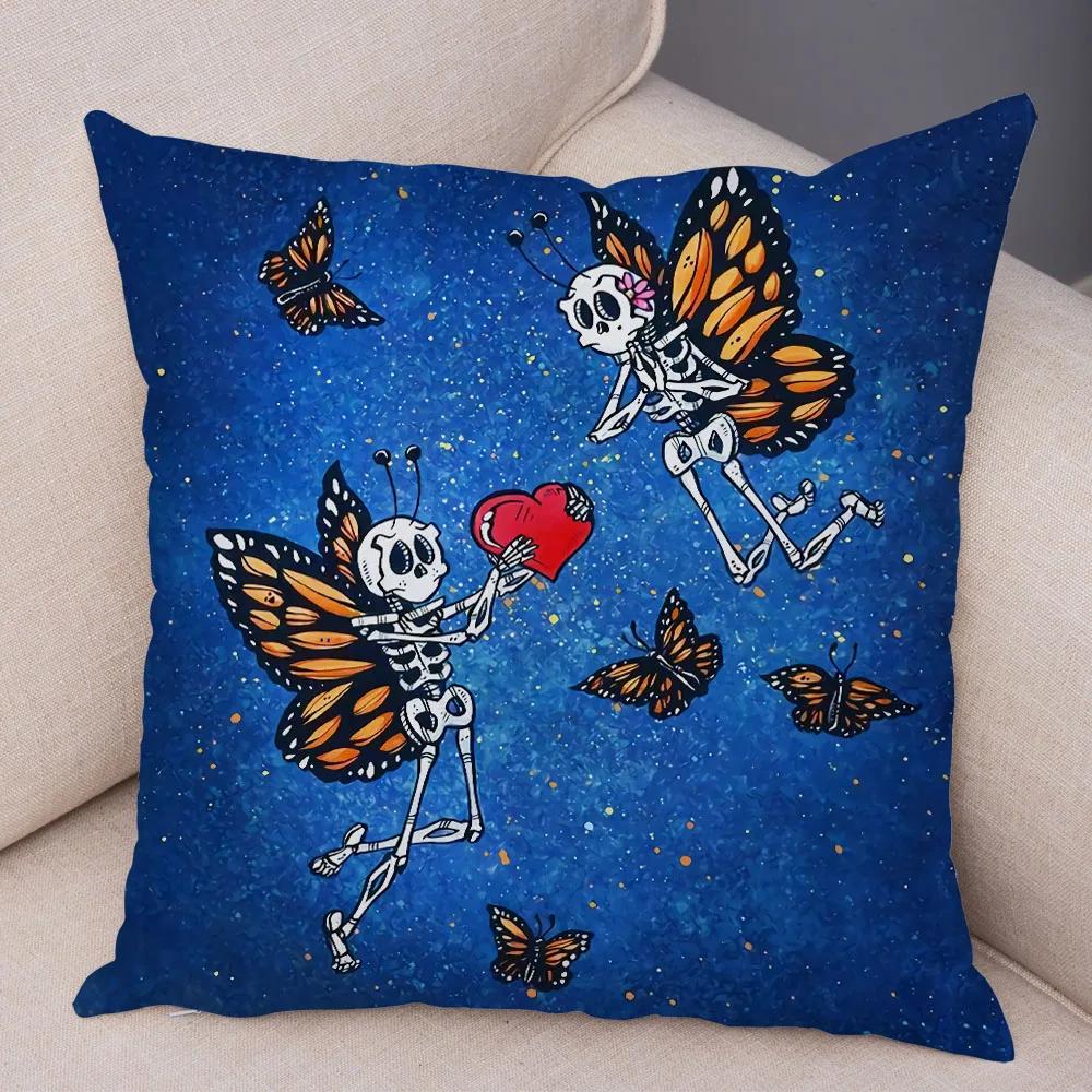 Capa de Almofada de Desenho Animado Fofa Colorida Caveira Fronha Carro Sofá Decoração para Casa