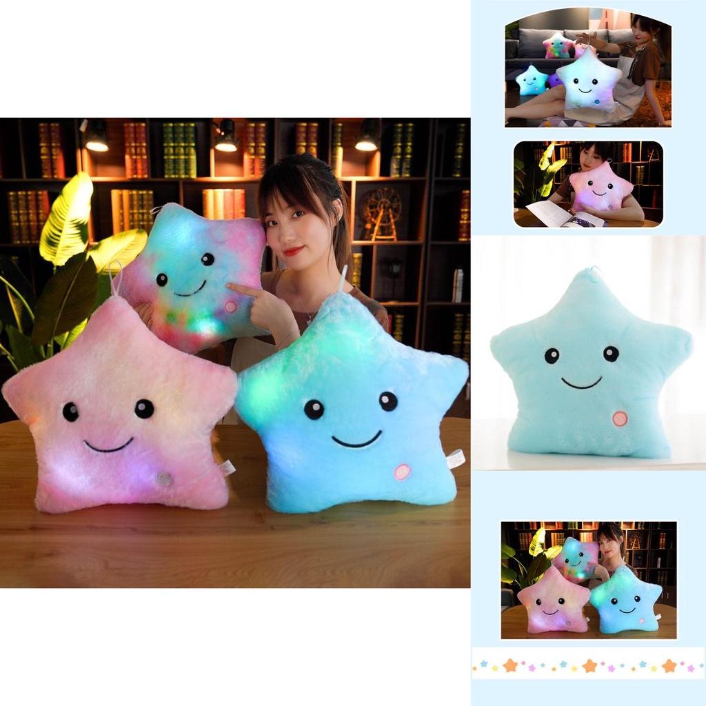 Luminous Glowing Led Colorful Stars Cushion Plush Toy Pillow For Kids' Rooms