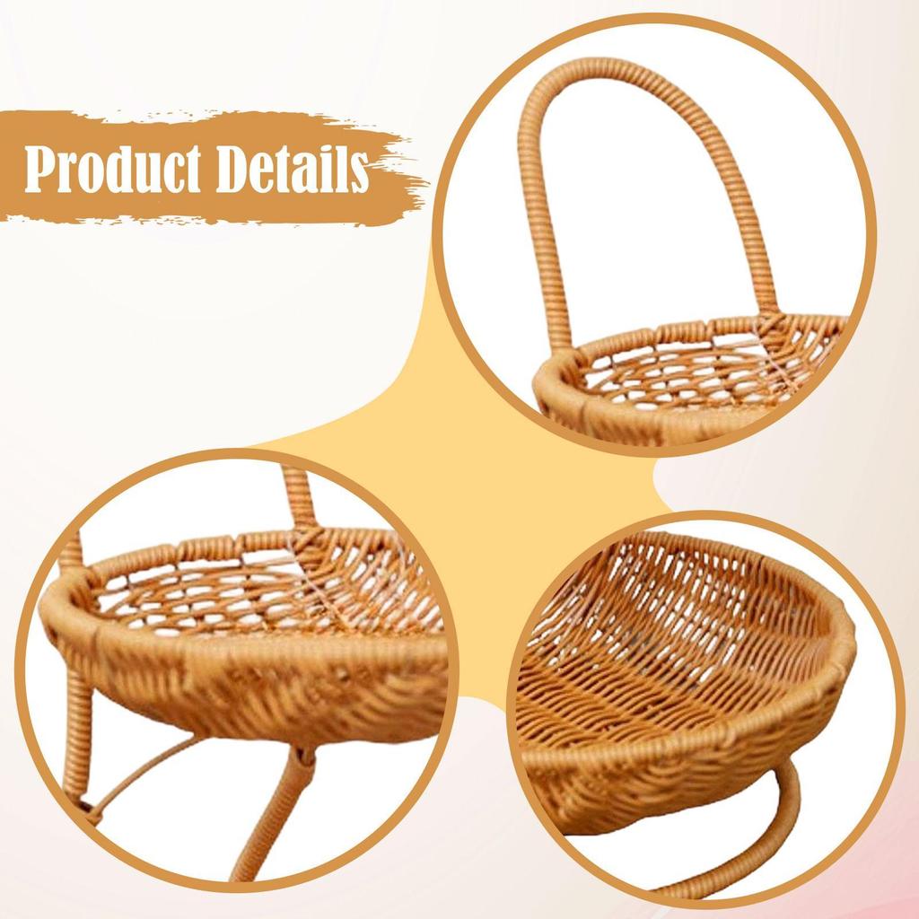 Rattan Style Fruit Basket Multi Tiered Storage Organizer for Kitchen Countertop Snacks and Home Decoration