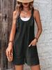 Damen Freizeit Sommer Kurze Strampler Lockerer Overall Einfarbig Ärmellos Schnürung Weites Bein Hose Krawattenknoten Träger Jumpsuits mit Taschen