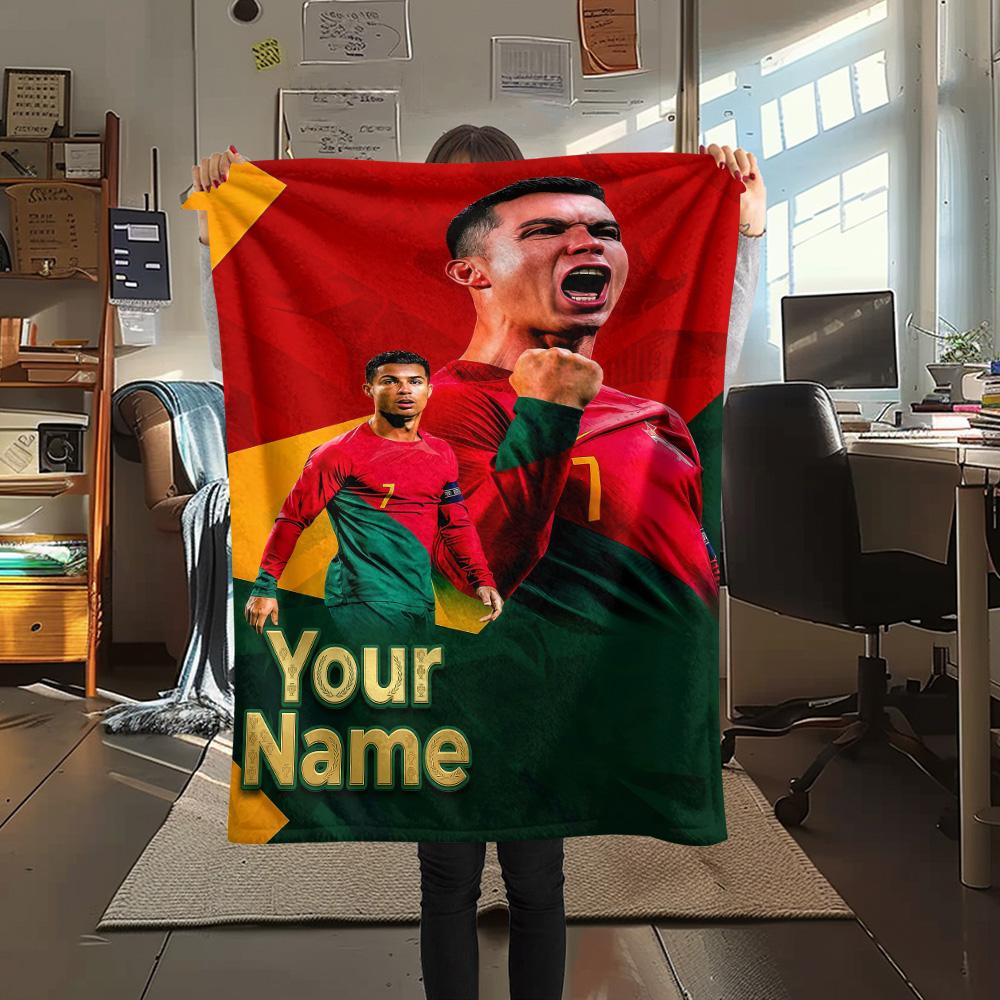 1PC Custom Name CR7 Patterned Flannel Blanket Suitable For All Seasons for Home Decor Warmth and Comfort Gifts Holiday Present -HE112