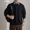 Men's 360g Heavyweight Two-Piece Look Hoodie with Knit Collar and Velvet Lining, Casual Loose Fit for Autumn/Winter
