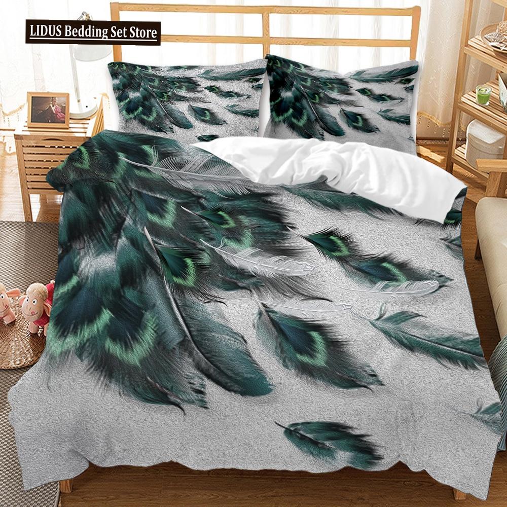 Feathers Duvet Cover Set 3D Print Birds Further Decorative Bedding Set For Kids Boys Girls Teens Polyester Bedding Set King Size