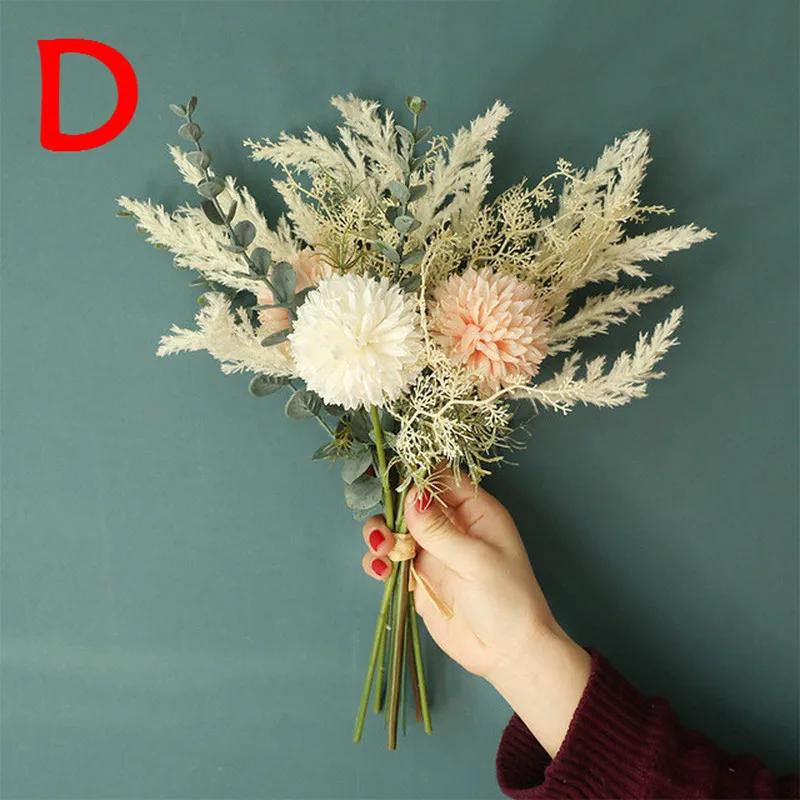 

2026 New Artificial Flower Dandelion Eucalyptus Hybrid Bouquet Wedding Green Plant Decoration Home Decoration Fake Flowers