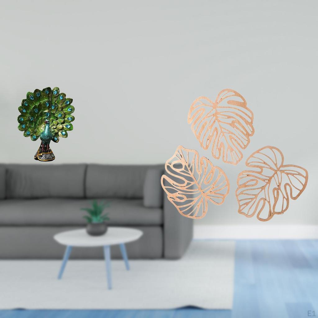Elegant Peacock Animal Sculpture And Palm Leaves Wood Wall Decor Creative Tropical Jungle Ornament