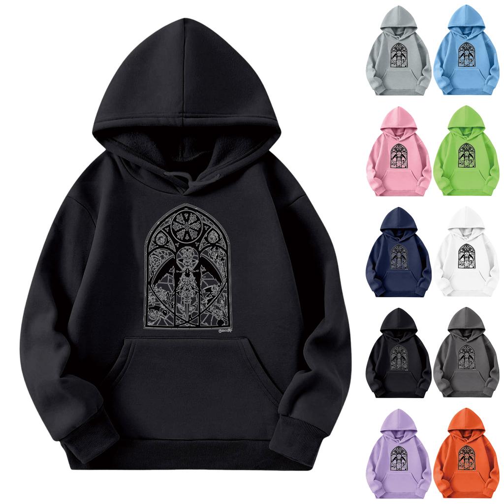 Barne Mote Lett Langermet Genser Med Lommer Trykk Hettegenser