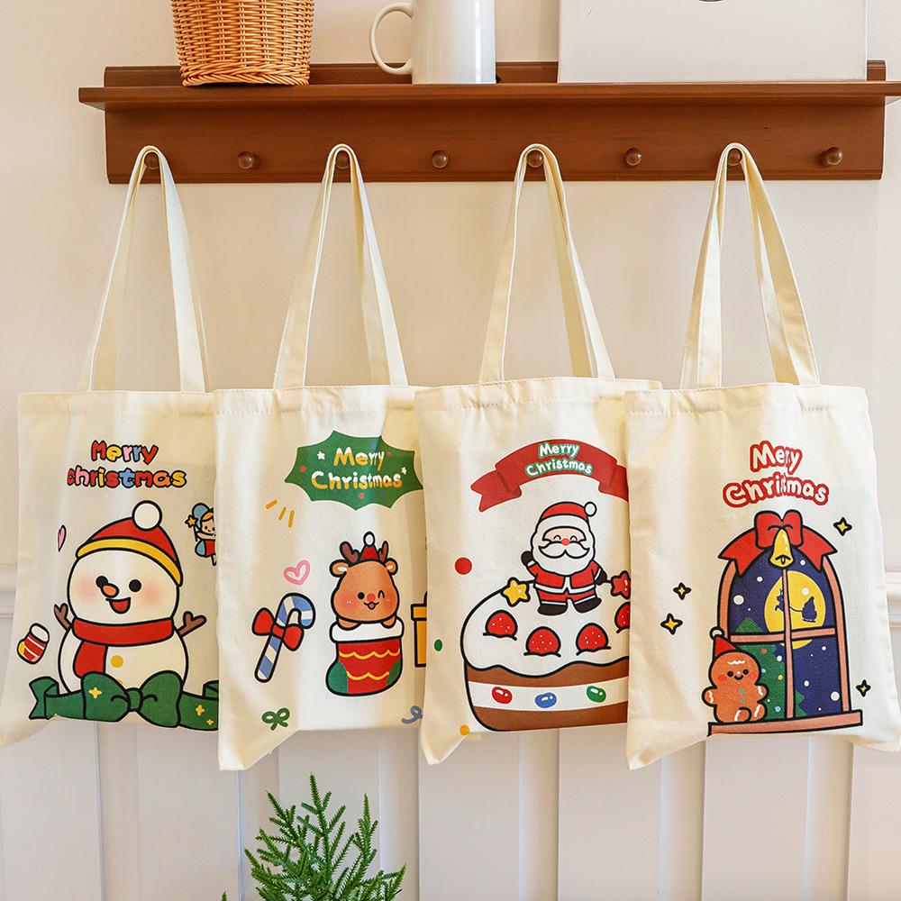 Large Capacity Cartoon Santa Canvas Shoulder Bag - Christmas Gift for Students