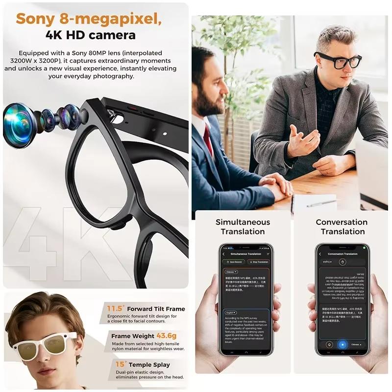 Neue KI-Smart-Brille mit farbwechselnden Gläsern für Fotografie, Videoaufnahme, 3600mAh Ladecase, 4K-Hochauflösungslinse, Musikwiedergabe übersetzen