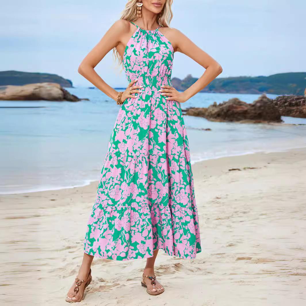 

Летнее женское платье с висячим воротником и галстуком в стиле бохо. Платья в курортном стиле. L зелёный