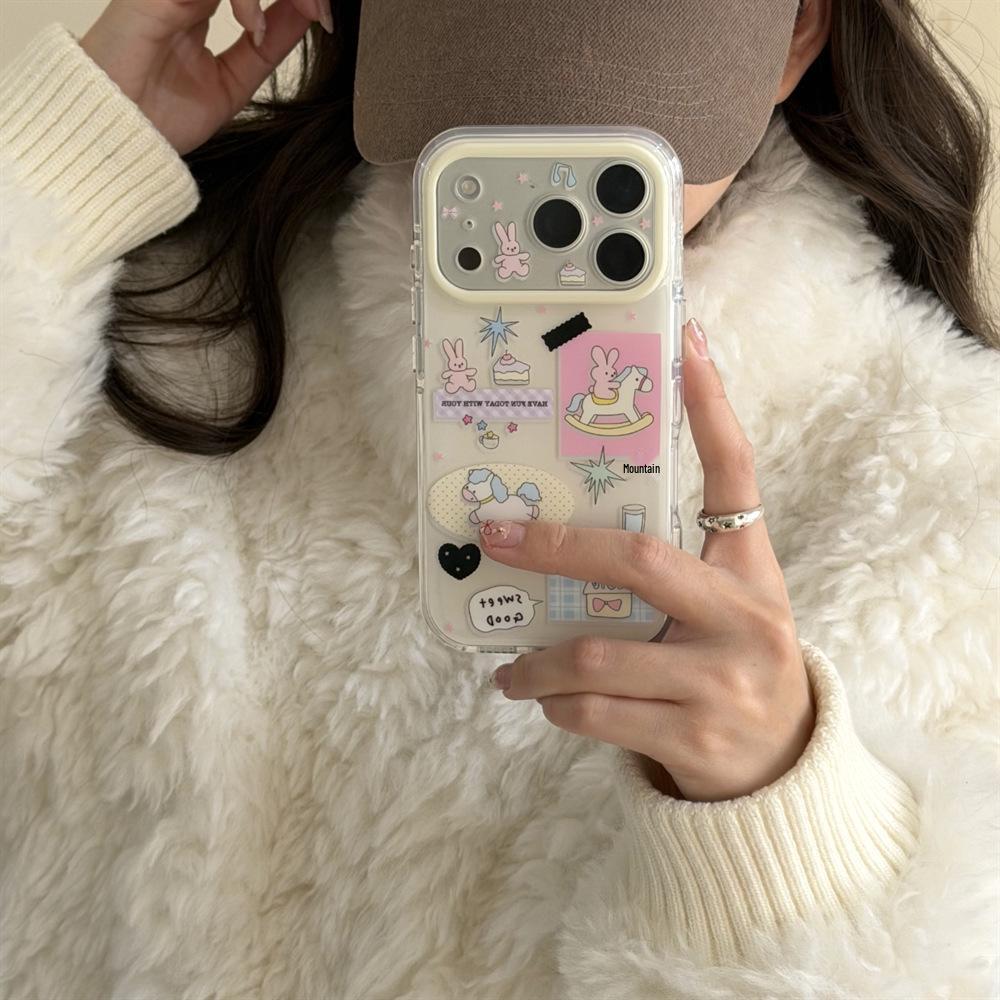Cartoon Double Layer Rabbit Pony iPhone 15/16/17 Pro Max Anti-Drop Case