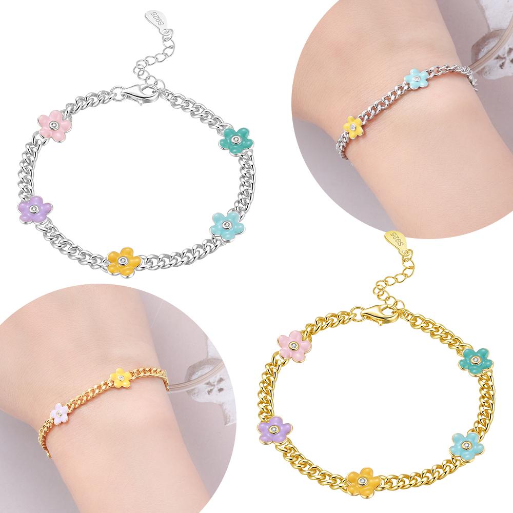 925 Silberfarbenes Blumenpflanzen-Armband Gold Schönes Exquisites Armband Einheitsgröße Schmuck Jubiläums-Accessoire Geschenk