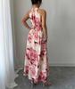Women's Halter Neck Ruched Waist Sleeveless Ruffle Dress for Summer 2026