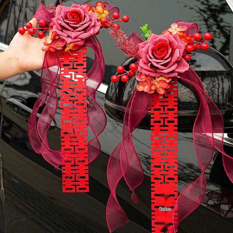Complete Wedding Car Decoration Set: Pull Flowers & Ribbons