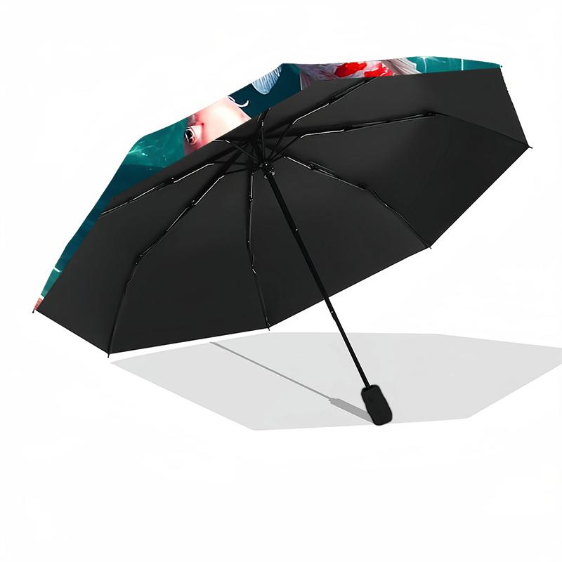 1pc Sturdy 8-Bone Auto Umbrella, Koi Fish 1 Umbrella, Digital Printed, Foldable Umbrella for On-the-Go Outdoor Use